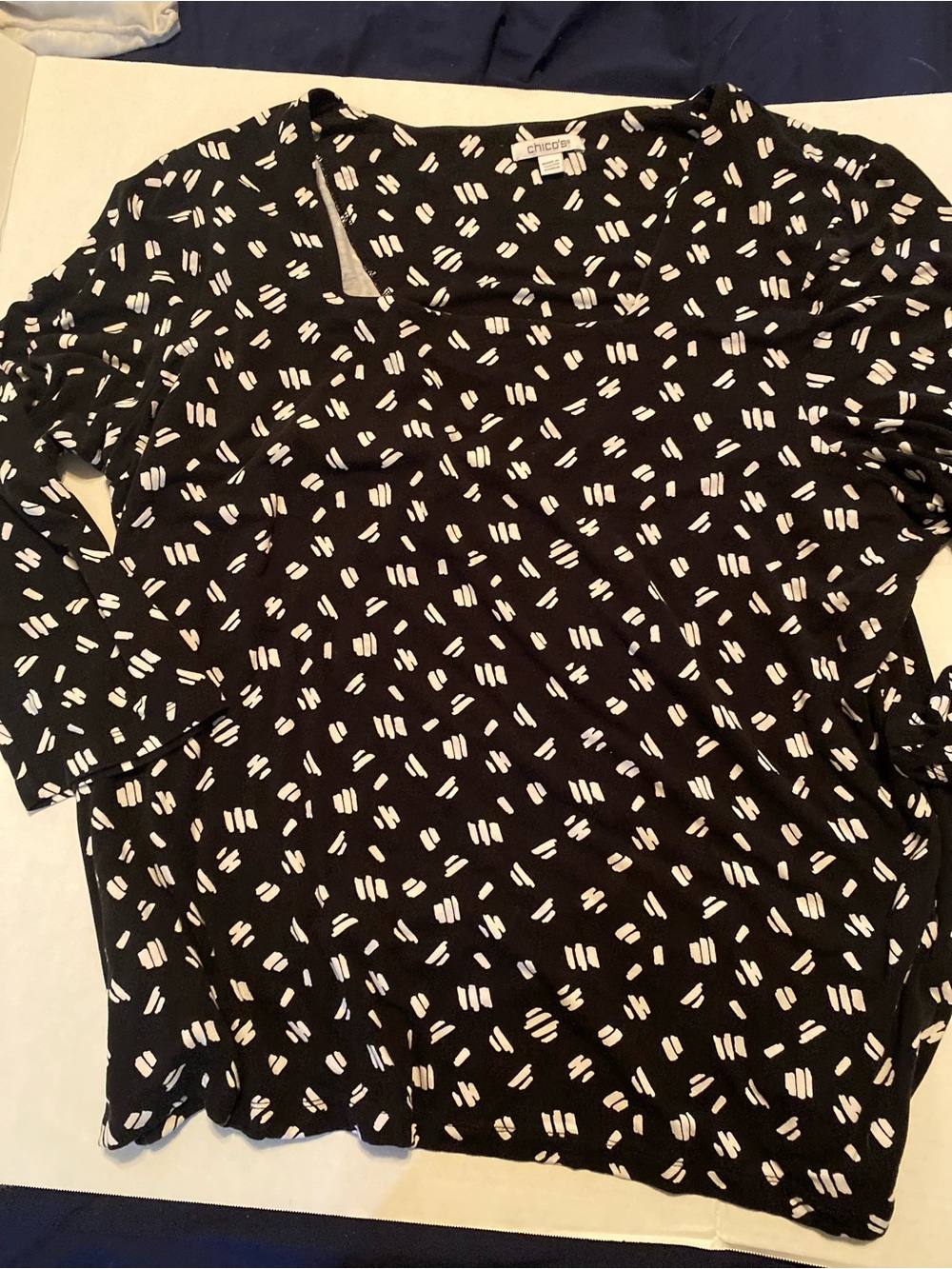 Chico's Black Scoop-Neck Top with White Abstract Dashes